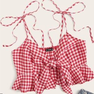 Plaid Red and White top